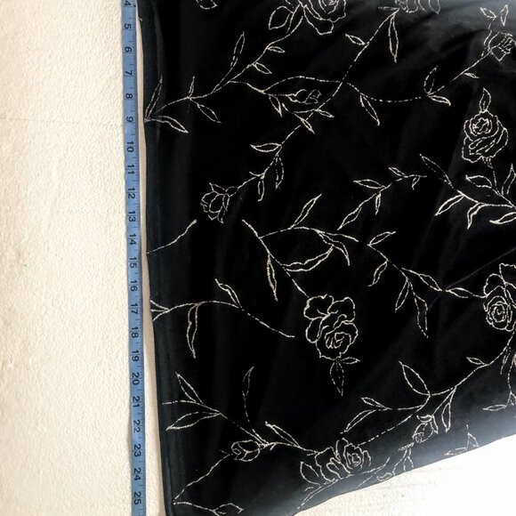 AGB Byer Black Dress VTG Maxi Sheer Overlay Slip Dress Silver Glittery Floral 12 - Picture 10 of 10